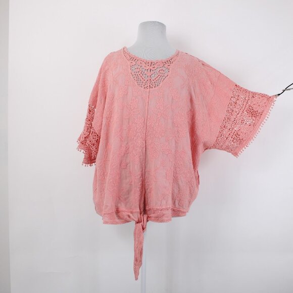 Lane Bryant Top $60 Sz 26/28 Pink Embroidered Tie Cotton Rayon Top - Picture 3 of 12